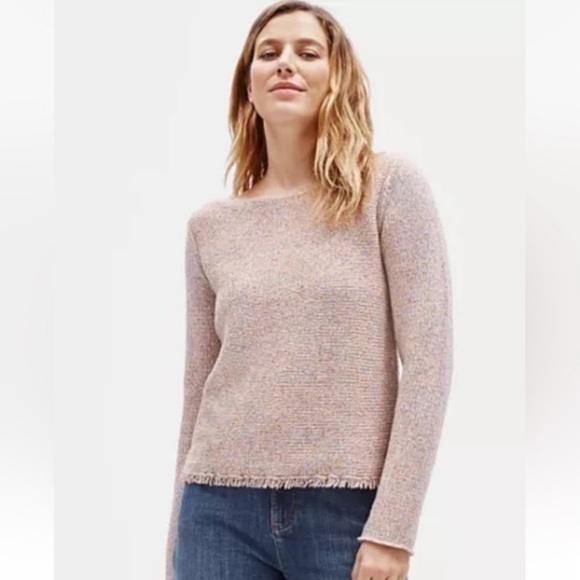 Eileen Fisher Sweaters - Eileen Fisher Wool & Recycled Cotton Fringe Hem Sweater, Almond, XS